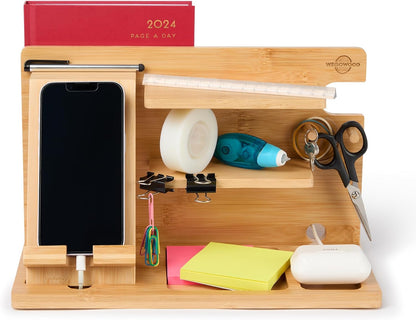 Bamboo Wood Nightstand/Bedside Organiser & Phone Docking Station