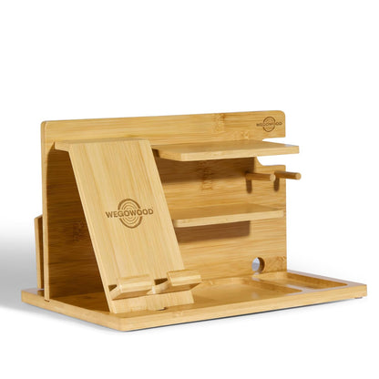 Bamboo Wood Nightstand/Bedside Organiser & Phone Docking Station