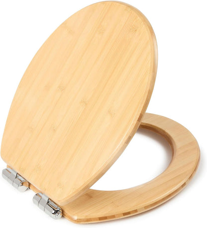 Natural Bamboo Wood Soft Close Toilet Seat with Adjustable Stainless Steel Hinges