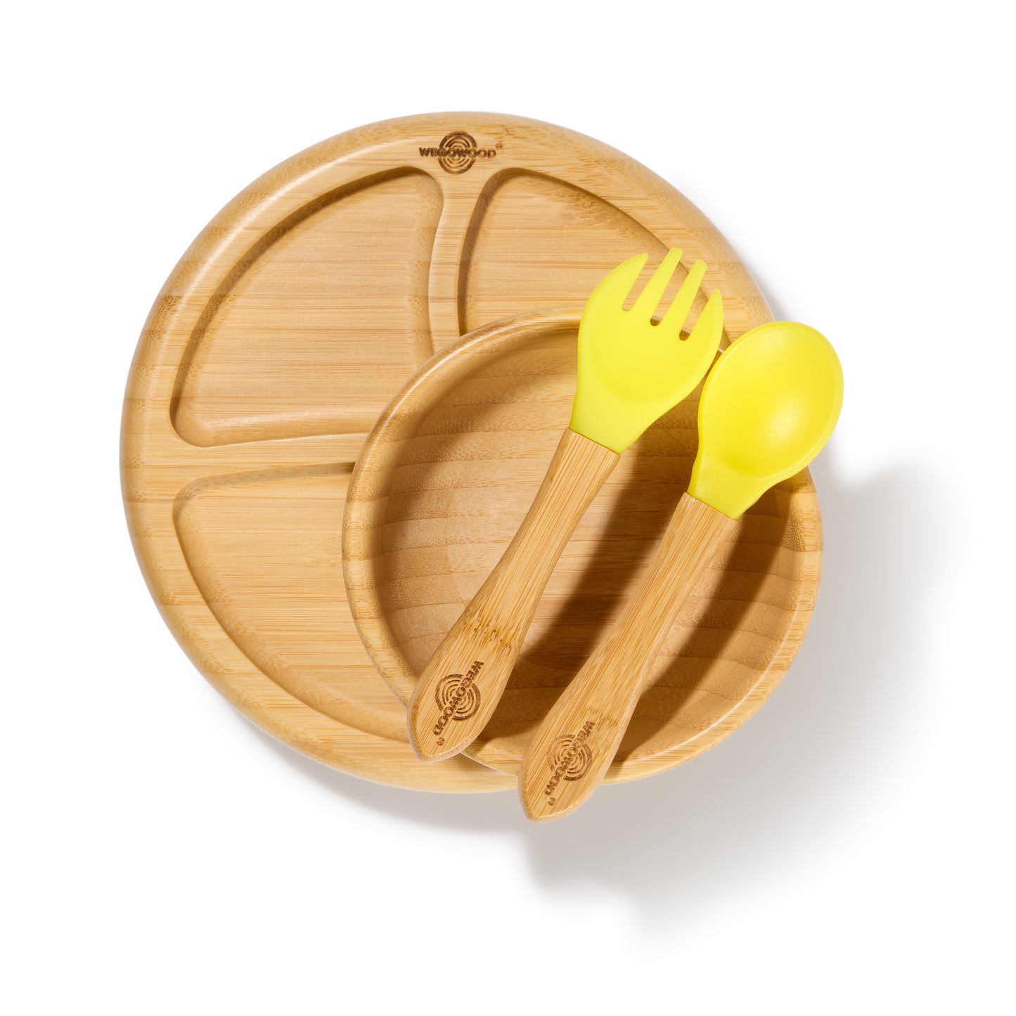 Baby Weaning Set, Bamboo Plate, Bowl, Fork & Spoon for Toddler with Suction Plates