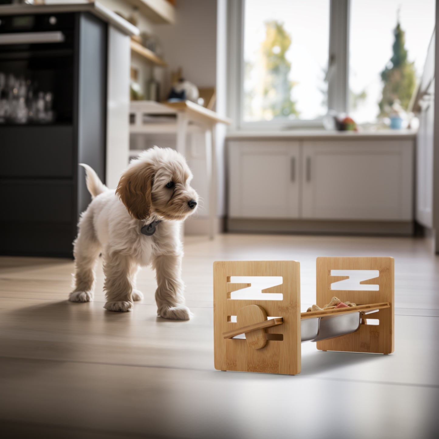 Raised Angled Pet Stand Feeder With Stainless Steel Bowls