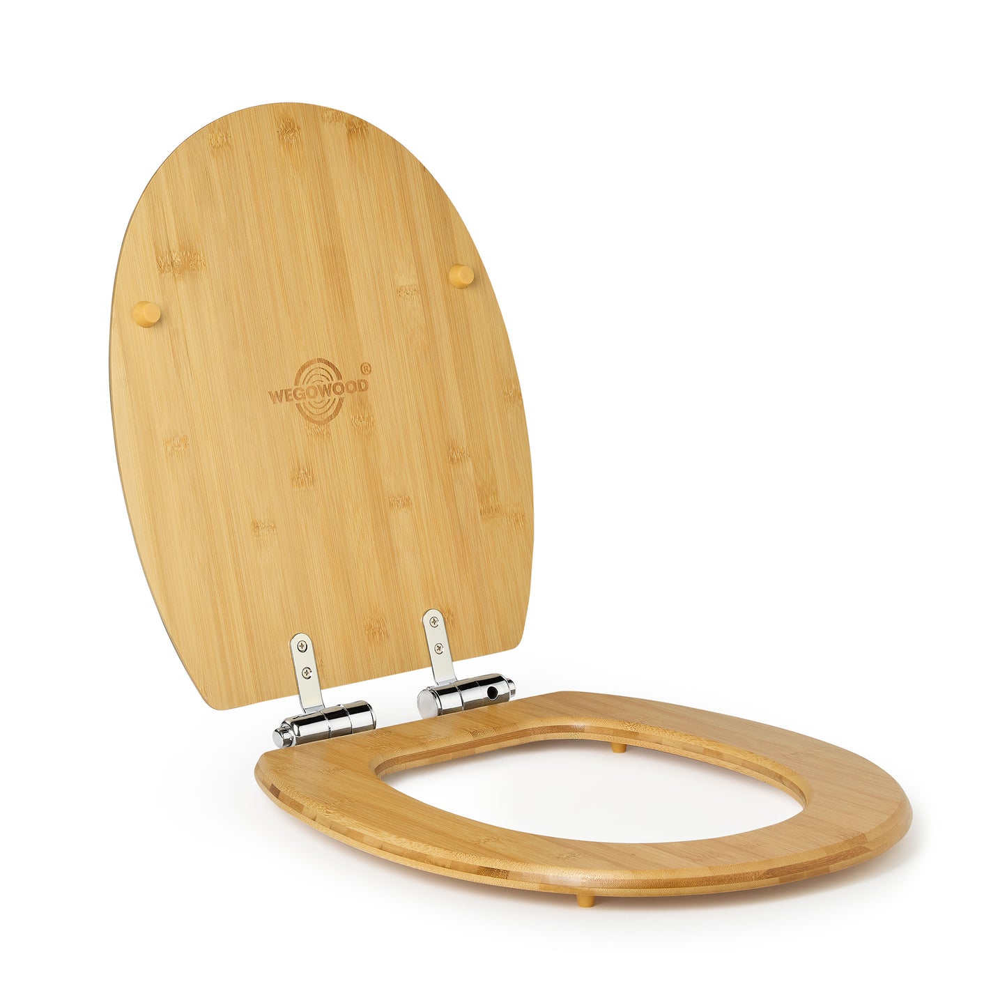 Natural Bamboo Wood Soft Close D-Shaped Toilet Seat with Adjustable Stainless Steel Hinges