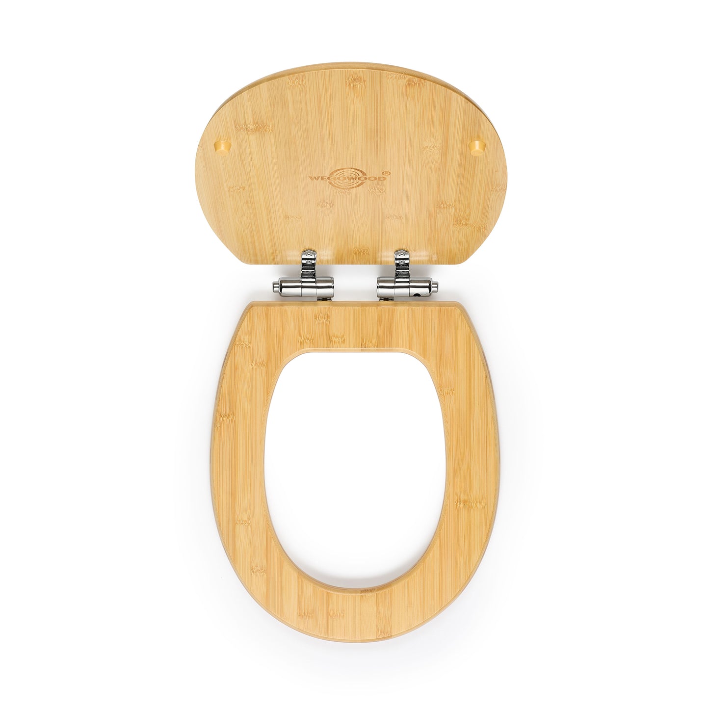 Natural Bamboo Wood Soft Close D-Shaped Toilet Seat with Adjustable Stainless Steel Hinges