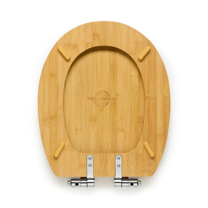 Natural Bamboo Wood Soft Close D-Shaped Toilet Seat with Adjustable Stainless Steel Hinges